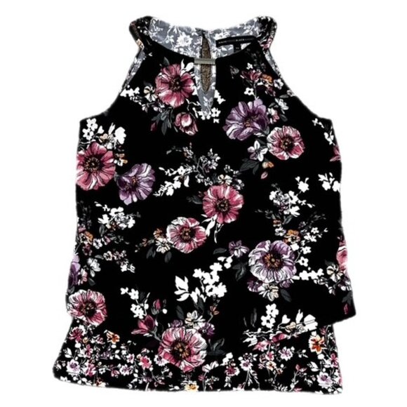 White House Black Market Floral Sleeveless Blouse Black and Pink Size XS - Picture 3 of 8